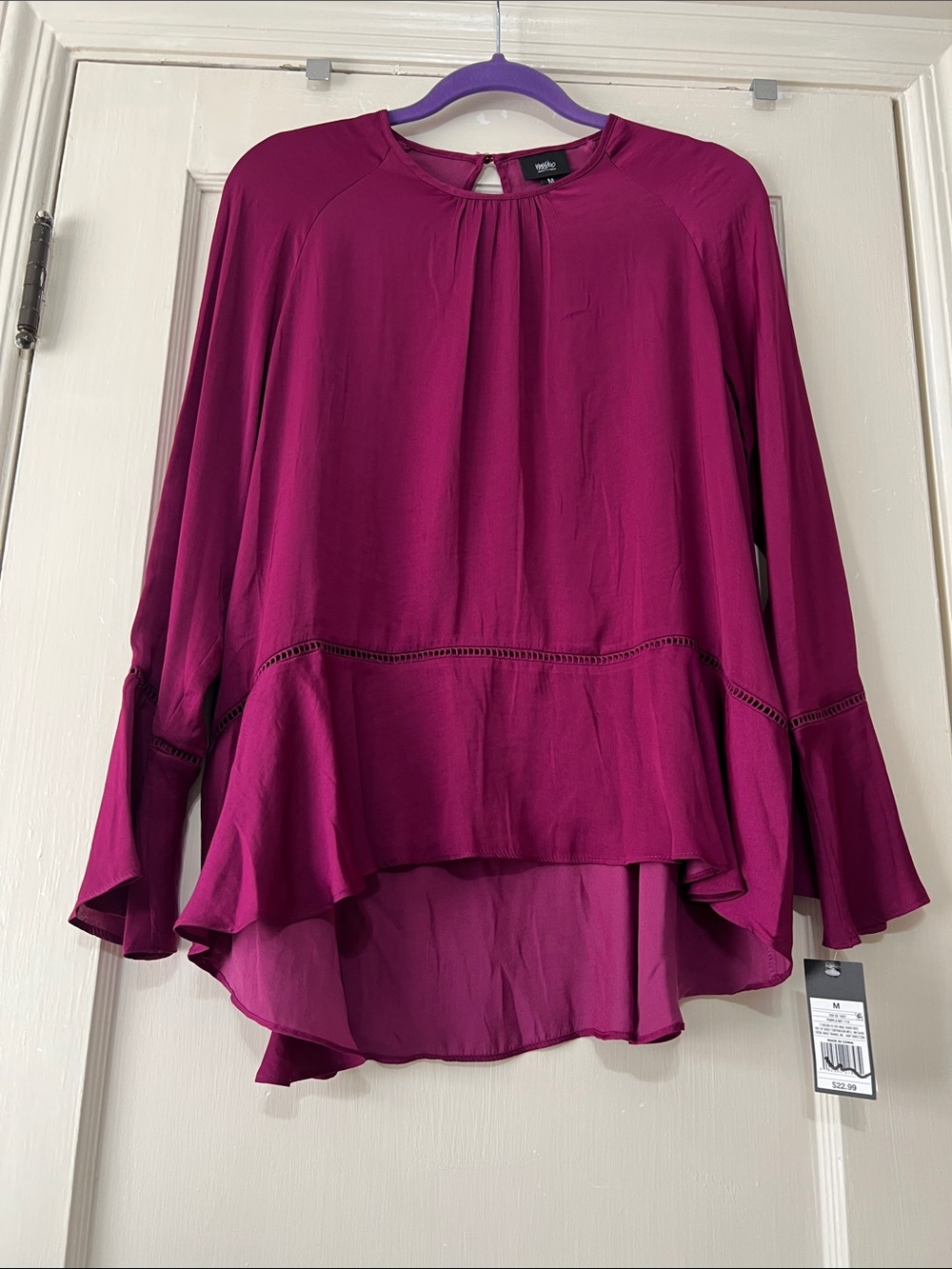 Mossimo Berry Pink Purple Ruffle-Hem Long Sleeve Blouse